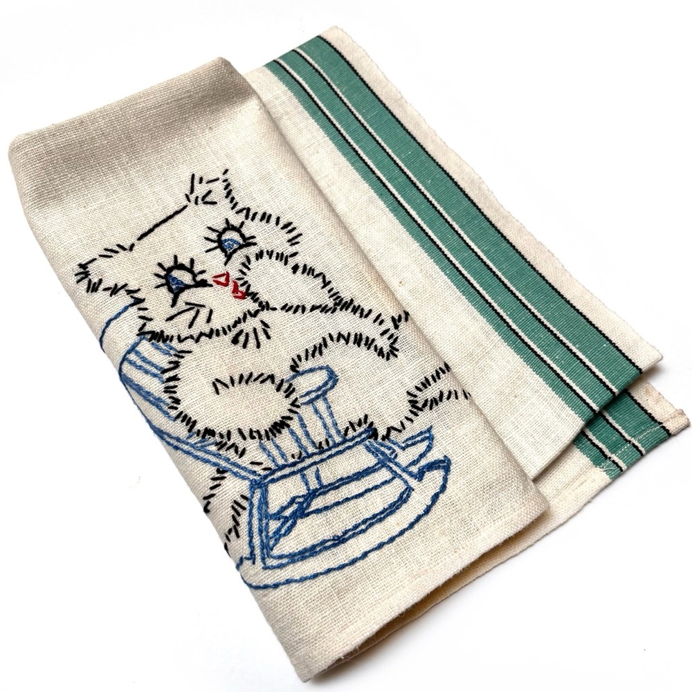 Vintage Linen Cat Tea Towel